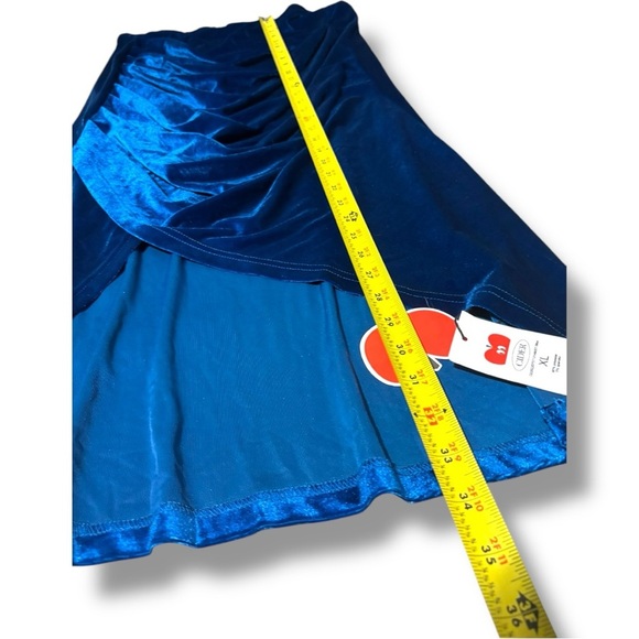Cider NWT Elegant Royal Blue Asymmetrical Elastic Waist Velvet Midi Skirt - Picture 7 of 15